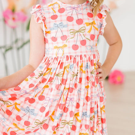 Retro Picnic Flutter Sleeve Twirl Dress