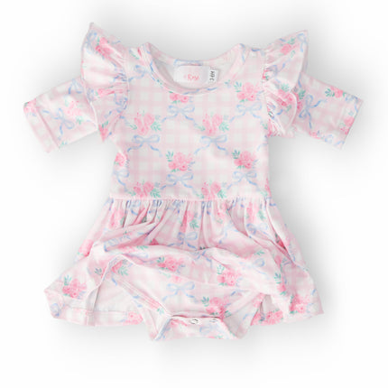 Ribbons & Roses 3/4 Sleeve Flutter Twirl Bodysuit