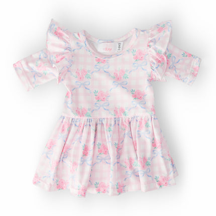 Ribbons & Roses 3/4 Sleeve Flutter Twirl Bodysuit