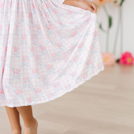 Ribbons & Roses 3/4 Sleeve Ruffle Twirl Dress