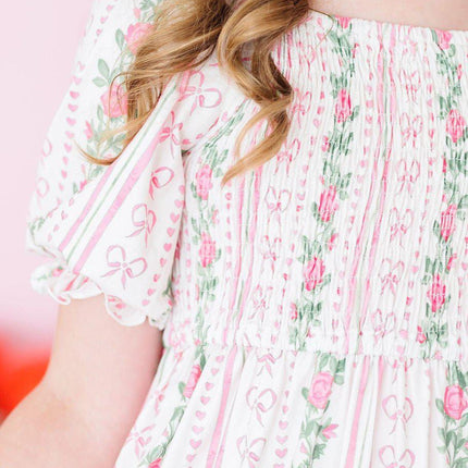 Rosebud Bows Smocked Ruffle Dress