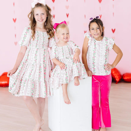 Rosebud Bows Smocked Ruffle Dress