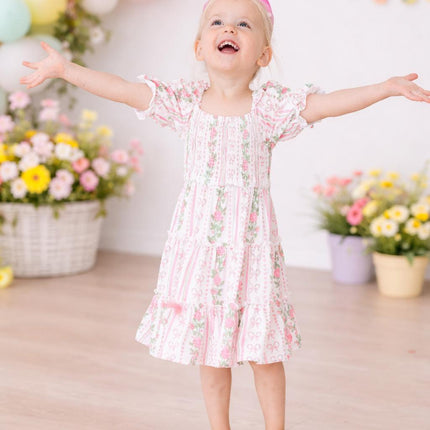 Rosebud Bows Smocked Ruffle Dress