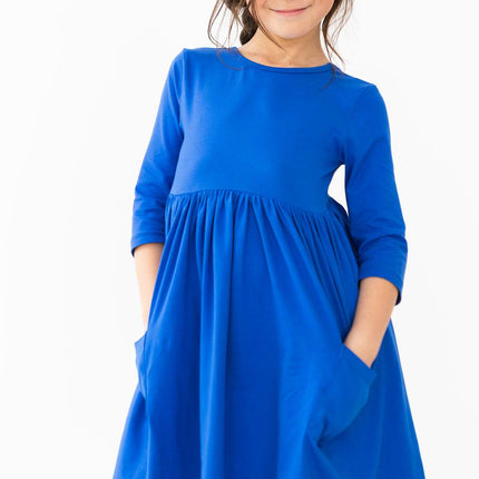 Royal Blue 3/4 Sleeve Pocket Twirl Dress
