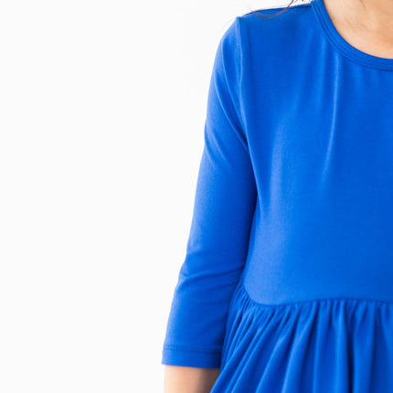 Royal Blue 3/4 Sleeve Pocket Twirl Dress