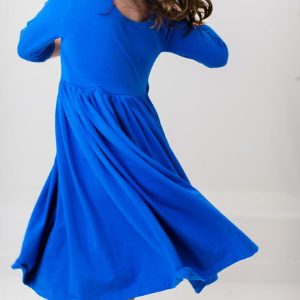 Royal Blue 3/4 Sleeve Pocket Twirl Dress