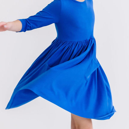 Royal Blue 3/4 Sleeve Pocket Twirl Dress