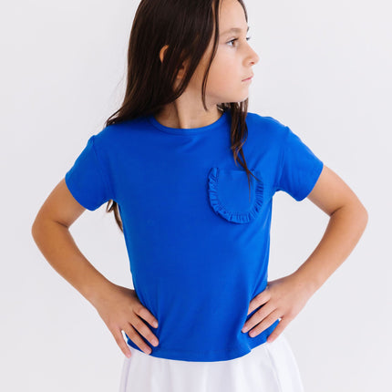 Royal Blue Ruffle Pocket Tee