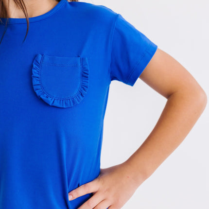 Royal Blue Ruffle Pocket Tee