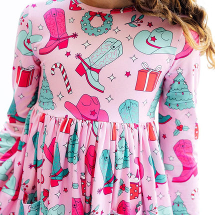 Christmas Cowgirl L/S Pocket Twirl Dress