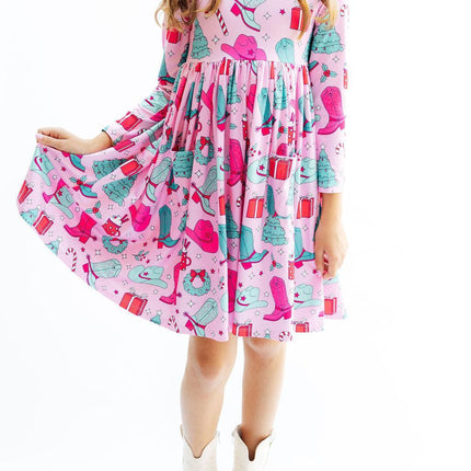 Christmas Cowgirl L/S Pocket Twirl Dress