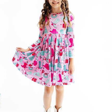 Christmas Cowgirl L/S Pocket Twirl Dress