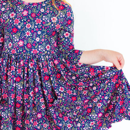 Flower Farm 3/4 Sleeve Pocket Twirl Dress