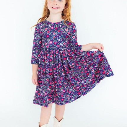 Flower Farm 3/4 Sleeve Pocket Twirl Dress