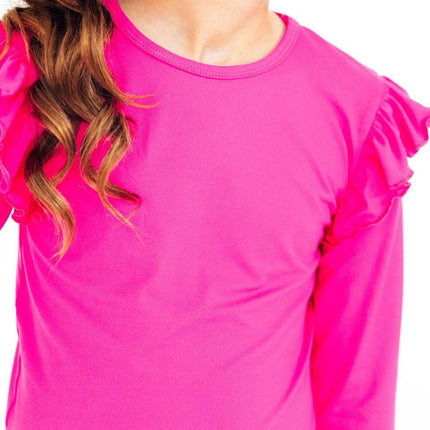Hot Pink L/S Ruffle Tee