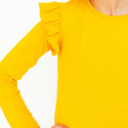 Mustard L/S Ruffle Tee