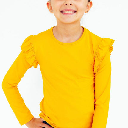 Mustard L/S Ruffle Tee