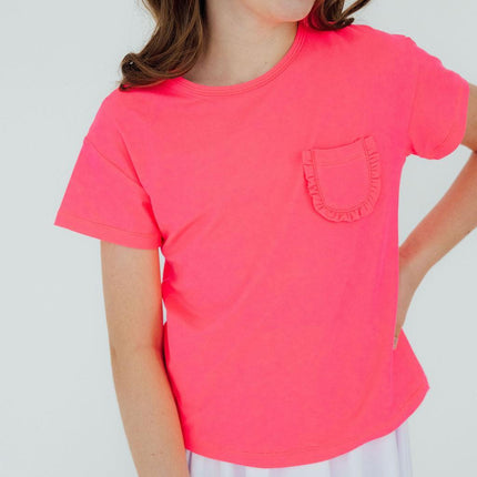 Neon Pink Ruffle Pocket Tee