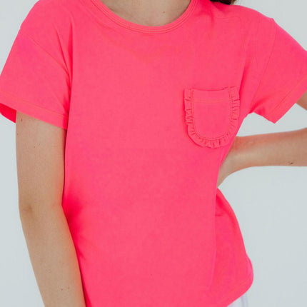 Neon Pink Ruffle Pocket Tee