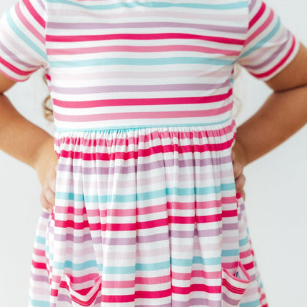 Pastel Stripes S/S Pocket Twirl Dress
