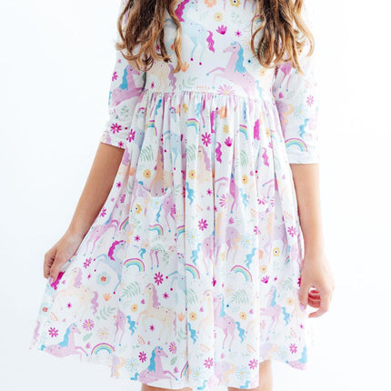 Rainbow Vibes 3/4 Sleeve Pocket Twirl Dress