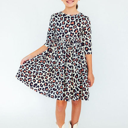 Wild One 3/4 Sleeve Pocket Twirl Dress