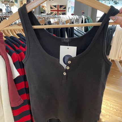 Buttons Waffle Cotton Tank Top Woman Round Neck Sexy Sleeveless Retro Crop Tops  Summer Solid Simple Vintage Y2k Vest Chic