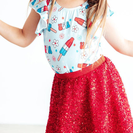 SALE Proudly Patriotic S/S Flutter Sleeve Leotard