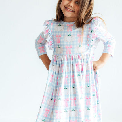 SALE Pumpkin Picnic 3/4 Sleeve Ruffle Twirl Dress
