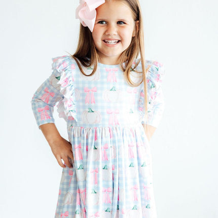 SALE Pumpkin Picnic 3/4 Sleeve Ruffle Twirl Dress