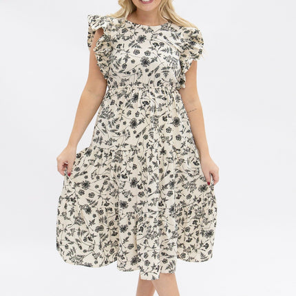 Black & Ivory Floral Tiered Dress