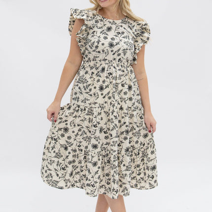 Black & Ivory Floral Tiered Dress