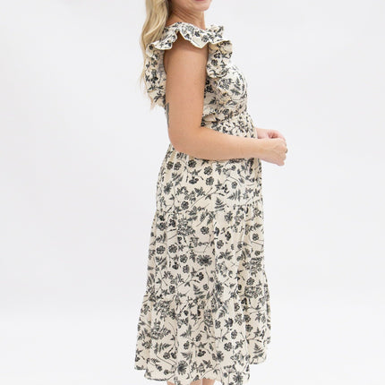 Black & Ivory Floral Tiered Dress