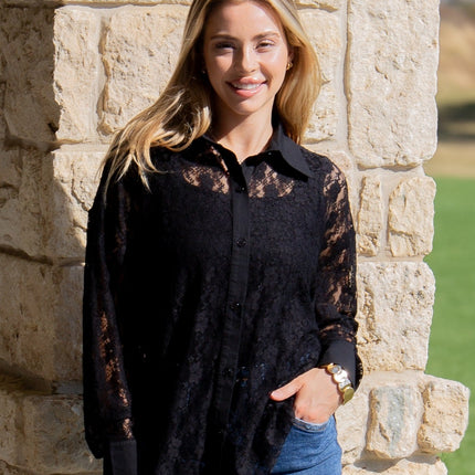 Kathryn Classic Button-Up, Black Lace