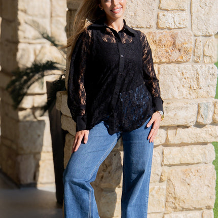 Kathryn Classic Button-Up, Black Lace