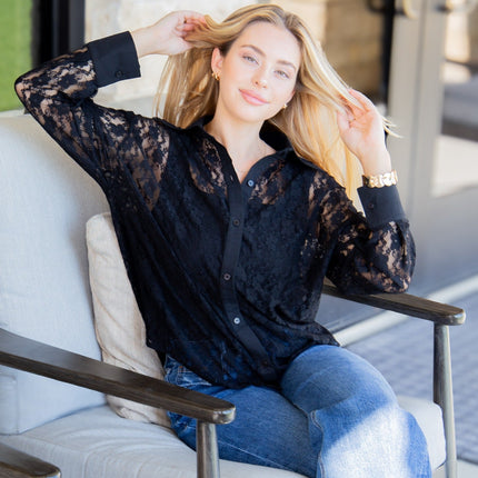 Kathryn Classic Button-Up, Black Lace