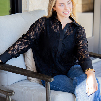Kathryn Classic Button-Up, Black Lace