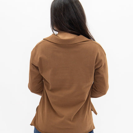 V-Neck Collared Pullover, Brown