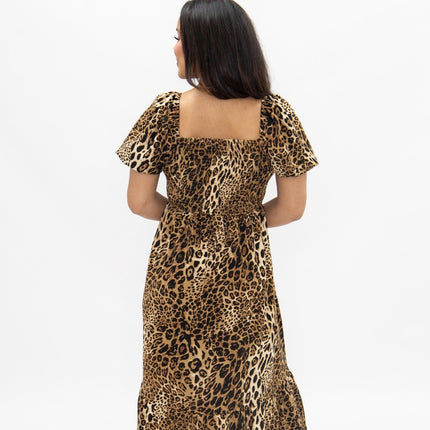 Puff Sleeve Midi Dress, Leopard