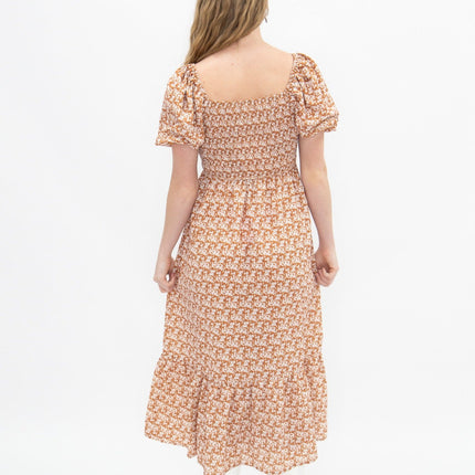 Puff Sleeve Midi Dress, Rust Floral