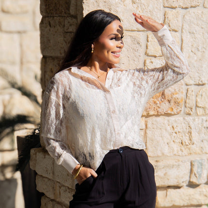 Kathryn Classic Button-Up, Ivory Lace
