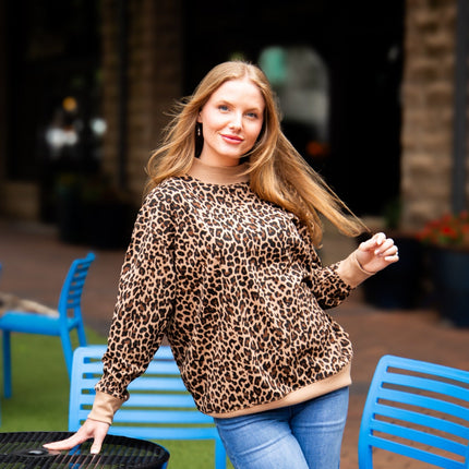 Mock Neck Sweatshirt, Leopard