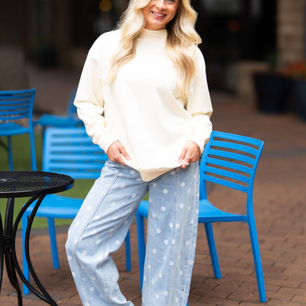 Mock Neck Sweatshirt, Ivory