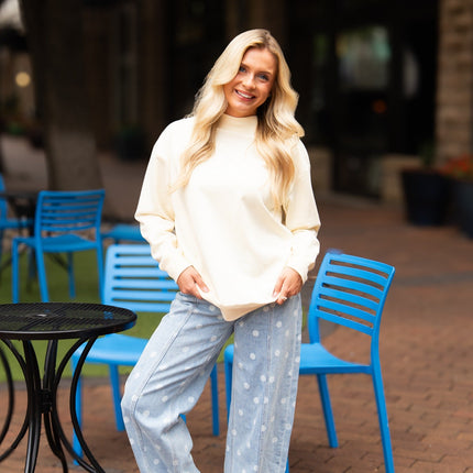 Mock Neck Sweatshirt, Ivory