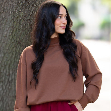 Mock Neck Sweatshirt, Brown