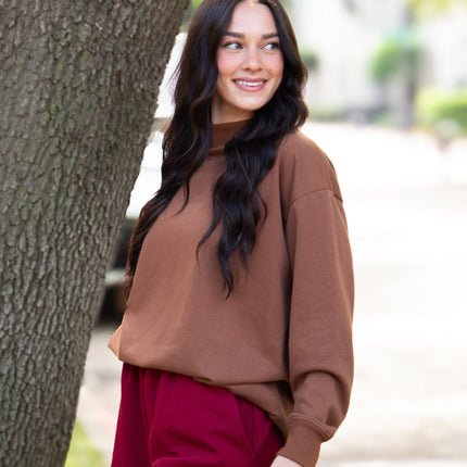 Mock Neck Sweatshirt, Brown