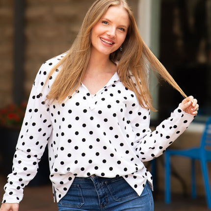 V-Neck Collared Pullover, Polka Dot