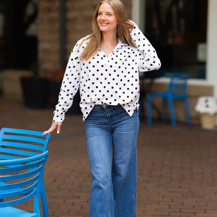 V-Neck Collared Pullover, Polka Dot