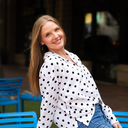 V-Neck Collared Pullover, Polka Dot