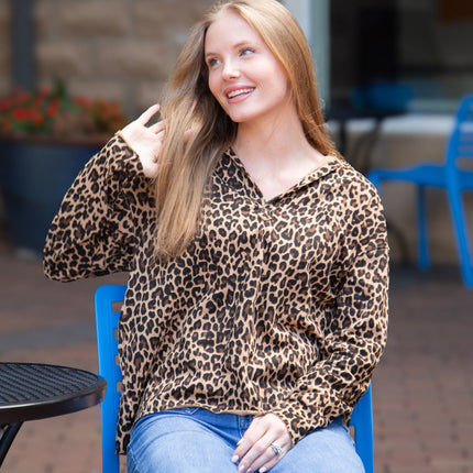 V-Neck Collared Pullover, Leopard